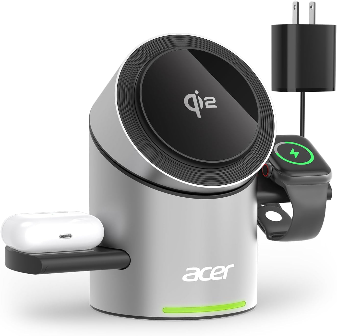 3 in 1 Charging Station for Apple - Qi2 15W Iphone Wireless Charging Station, Magsafe Charger Stand for Iphone 16 15 14 13 12 - Apple Watch - Airpods Series (Charger & USB-C Included)