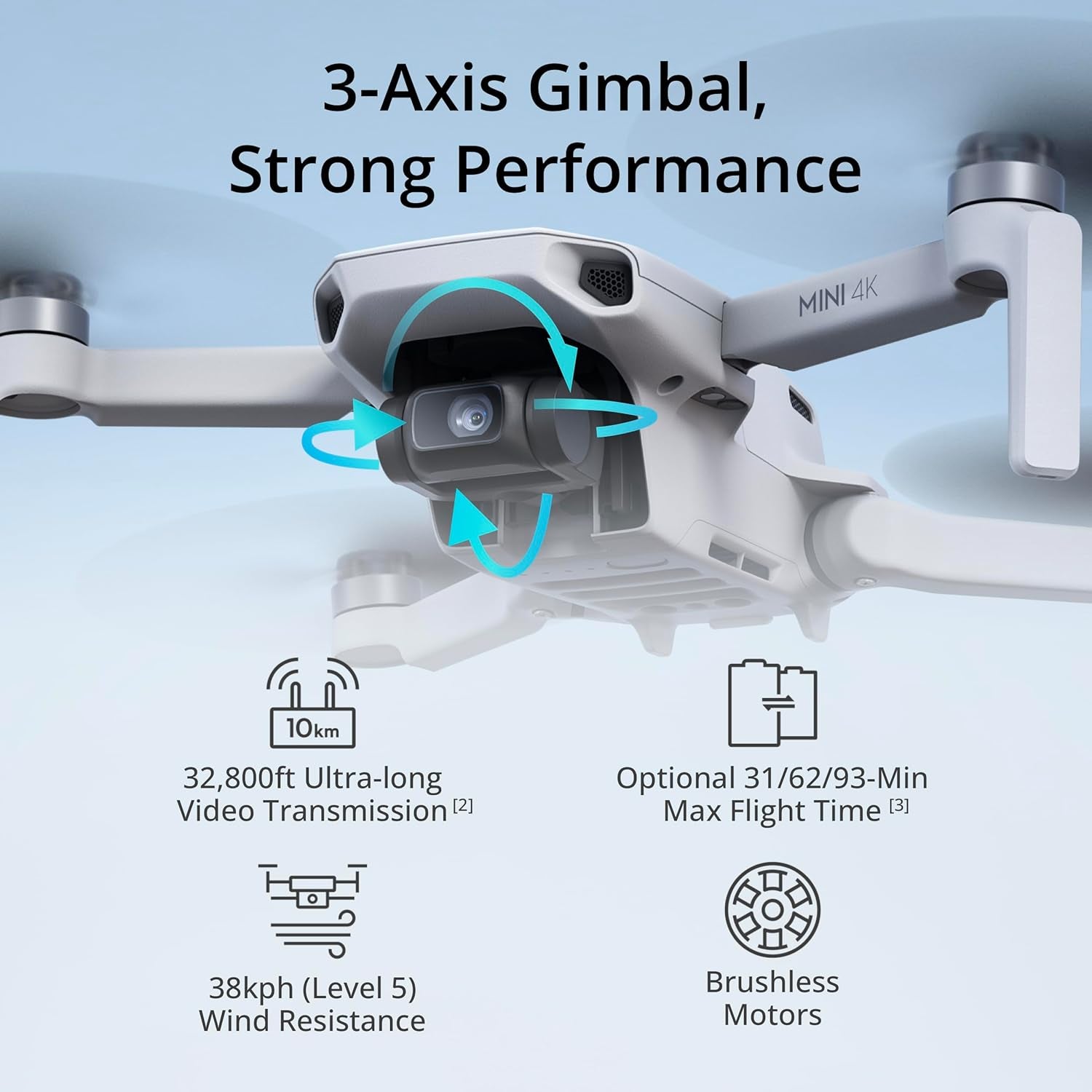 Mini 4K, Drone with 4K UHD Camera for Adults, under 249 G, 3-Axis Gimbal Stabilization, 10Km Video Transmission, Auto Return, Wind Resistance, 1 Battery for 31-Min Max Flight Time, Intelligent Flight