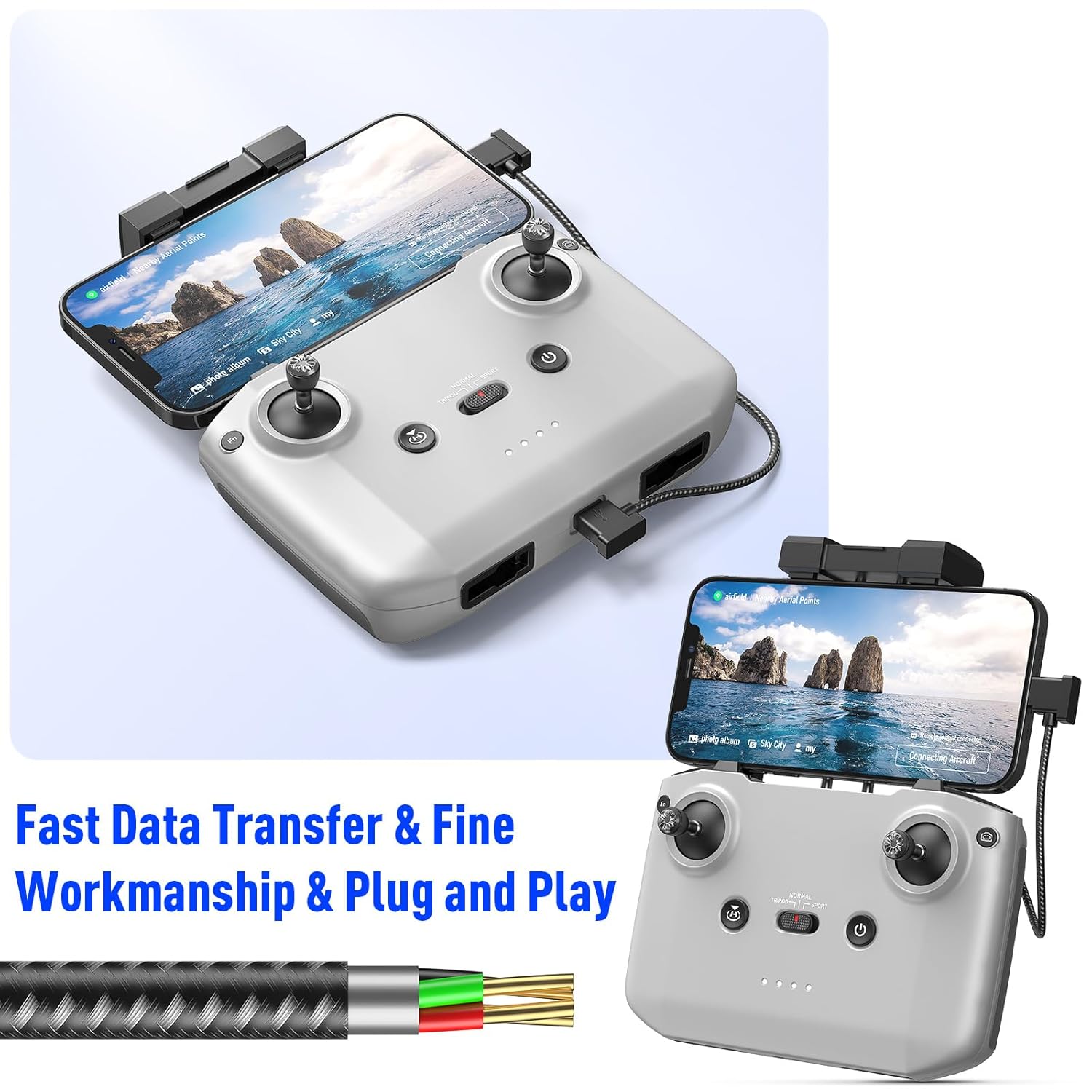 Lightning to USB-C Remote Controller Cable – 1FT Nylon Braided OTG Cord for DJI Mavic 3, Mini 2/3 Pro, Air 2S, Mavic Air 2, RC-N1 & iPhone 14/13/12/XR