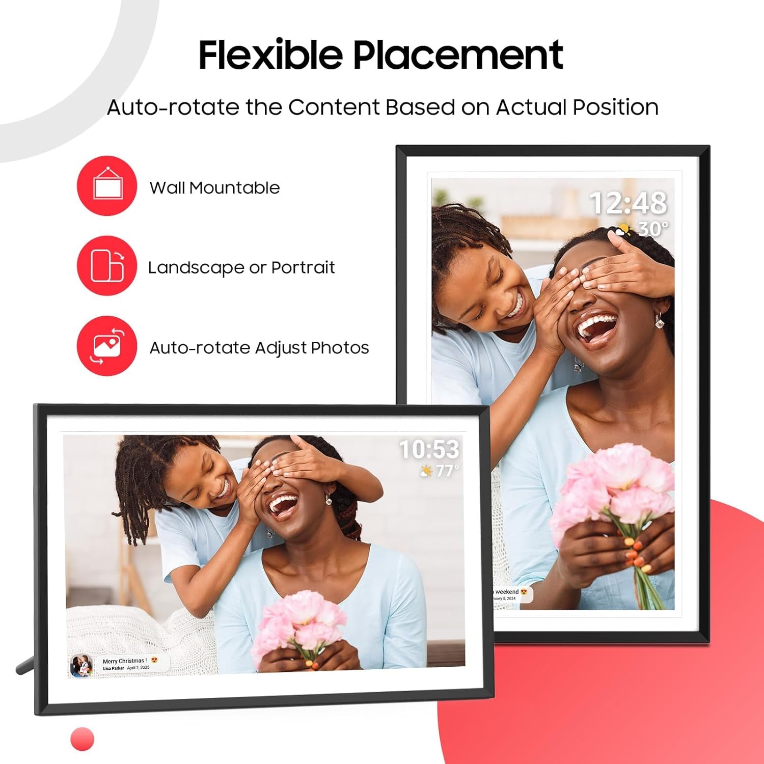 15.6" WiFi Digital Picture Frame – 32GB Storage, 1080P FHD IPS Touchscreen, Auto-Rotate, Easy Photo & Video Sharing via Frameo App