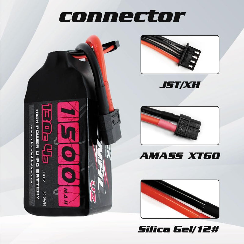 4S LiPo Battery 1500mAh 14.8V 130C – XT60 Plug, 2-Pack for FPV Drone, RC Quadcopter & RC Vehicles