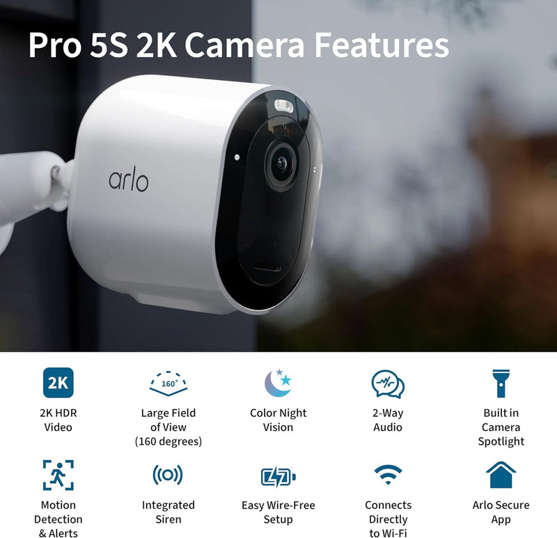 Pro 5S Spotlight Security Camera – 2K HDR, Wireless, Outdoor, Dual-Band WiFi, 12X Zoom, 2-Way Audio, Color Night Vision, Live Stream (3-Pack, White)