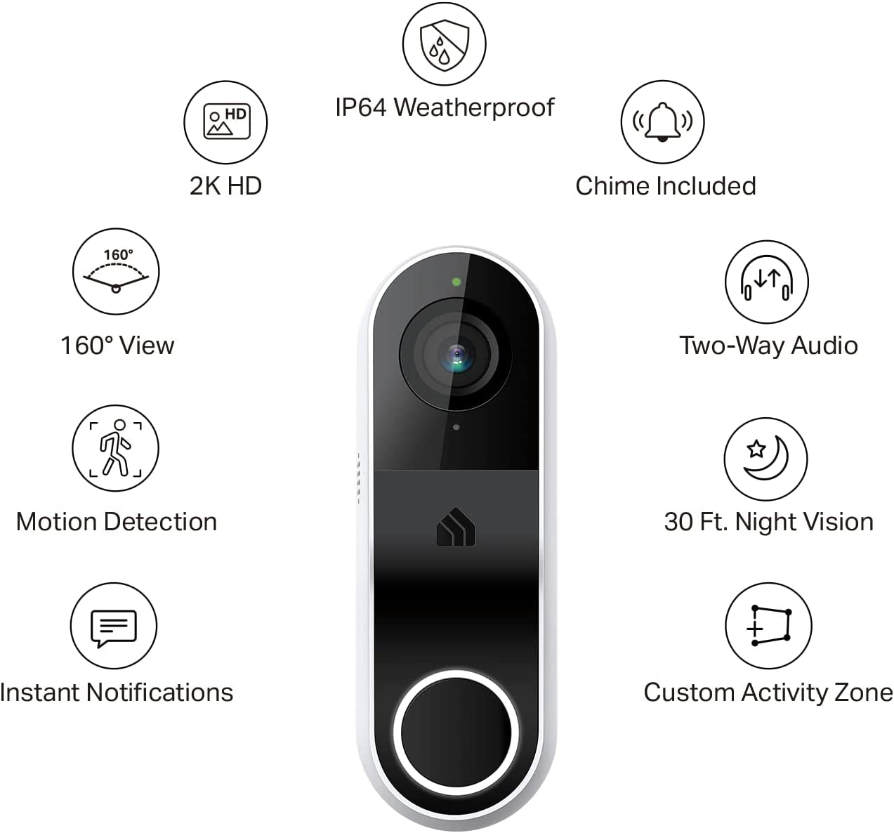 Kasa Smart Video Doorbell Camera Hardwired W/Chime, 2K Resolution, Always-On Power, Night Vision, 2-Way Audio, Real-Time Notification, Cloud & SD Card Storage, Works W/Alexa & Google Home (KD110)